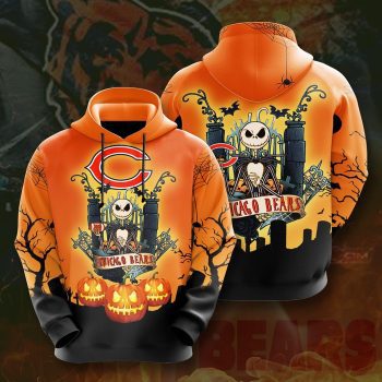 Chicago Bears Jack Skellington Halloween Theme 3D Unisex Pullover Hoodie - Orange IHT2502