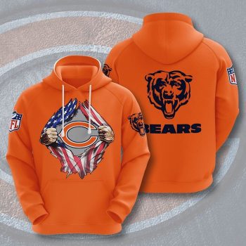 Chicago Bears USA Flag 3D Unisex Pullover Hoodie - Orange IHT2418