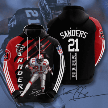 Deion Sanders 21 Atlanta Falcons Football Team Together We Rise Unisex 3D Pullover Hoodie - Black IHT1580