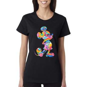 Disney Mickey Mouse Pride Pose Rainbow Icon Fill Doodles Women Lady T-Shirt