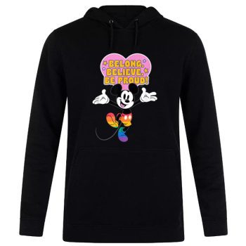 Disney Mickey Mouse Pride Rainbow Belong Believe Be Proud! Unisex Pullover Hoodie