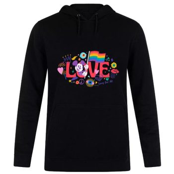 Disney Mickey Mouse Rainbow Pride Flag Love for All Doodles Unisex Pullover Hoodie