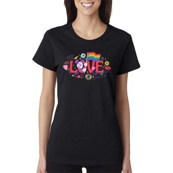 Disney Mickey Mouse Rainbow Pride Flag Love for All Doodles Women Lady T-Shirt