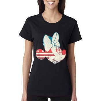 Disney Minnie Mouse American Flag 4Th Of July Fill Women Lady T-Shirt