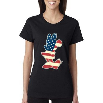 Disney Minnie Mouse American Flag 4Th Of July Silhouette Women Lady T-Shirt