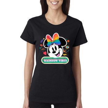 Disney Minnie Mouse Pride Rainbow Vibes Doodles Women Lady T-Shirt