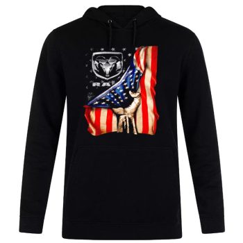 Dodge Jeep Ram Logo American Flag Independence Day Unisex Pullover Hoodie