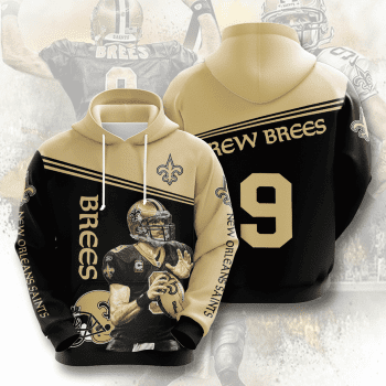 Drew Brees 9 New Orleans Saints Professional Football Team Signatures Unisex 3D Pullover Hoodie - Black IHT1659