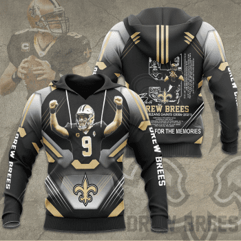 Drew Brees 9 New Orleans Saints Thanks For The Memories 3D Unisex Pullover Hoodie - Gray IHT2552
