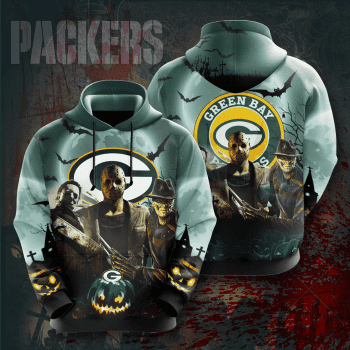 Green Bay Packers Friday the 13th Halloween Theme 3D Unisex Pullover Hoodie - Green IHT2425