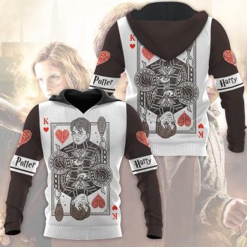 Harry Potter Gryffindor The King Of Hearts Hogwarts Unisex Pullover 3D Hoodie - White Brown IHT1858