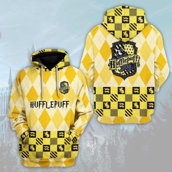 Harry Potter Hufflepuff Hogwarts Argyle Unisex Pullover 3D Hoodie - Yellow IHT1865