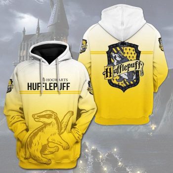 Harry Potter Hufflepuff House Hogwarts Unisex Pullover 3D Hoodie - Ombre White Yellow IHT1859