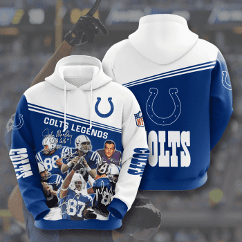 Indianapolis Colts Legends 3D Unisex Pullover Hoodie - Neon Blue White IHT1748