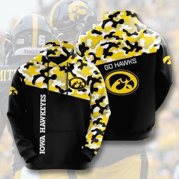 Iowa Hawkeyes Go Hawks 3D Yellow Camo Unisex Pullover Hoodie - Black IHT2467