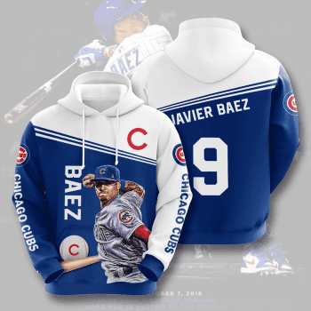 Javier Baez 9 Chicago Cubs 3D Unisex Pullover Hoodie - Blue White IHT1911