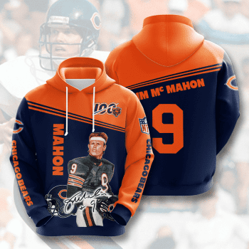 Jim McMahon 9 Signature Chicago Bears 3D Unisex Pullover Hoodie - Navy Orange IHT1703