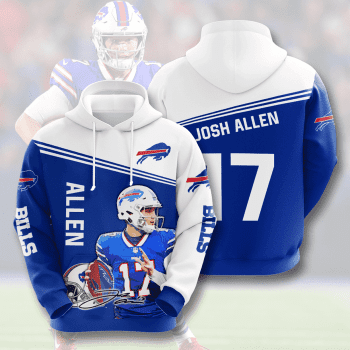 Josh Allen 17 Signature Buffalo Bills 3D Unisex Pullover Hoodie - Neon Blue White IHT1758
