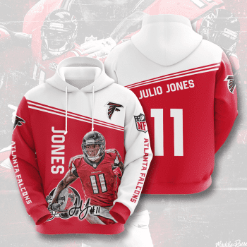 Julio Jones 11 Signature Atlanta Falcons 3D Unisex Pullover Hoodie - Red White IHT2246