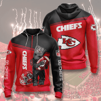 Kansas City Chiefs Baby Groot Go Chiefs 3D Unisex Pullover Hoodie - Black Red IHT2505