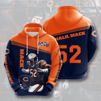 Khalil Mack 52 Chicago Bears Football Team Unisex 3D Pullover Hoodie - Blue IHT1458