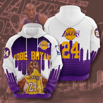 Kobe Bryant 24 Los Angeles Lakers 3D City Unisex Pullover Hoodie - White Purple IHT2392