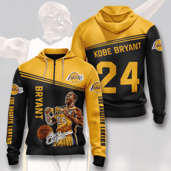 Kobe Bryant 24 Signature Los Angeles Lakers 3D Unisex Pullover Hoodie - Black Yellow IHT2304