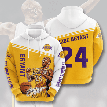Kobe Bryant 24 Signature Los Angeles Lakers 3D Unisex Pullover Hoodie - Yellow White IHT2309