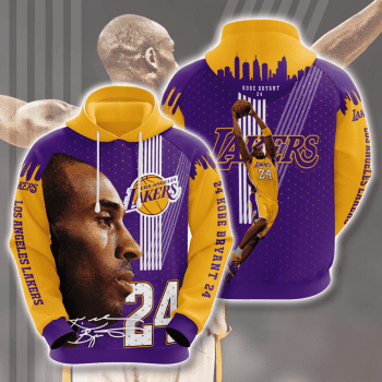 Kobe Bryant 24 SignaturesLos Angeles Lakers 3D Polkda Dot Unisex Pullover Hoodie - Purple Yellow IHT2328