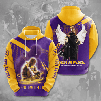 Kobe Bryant & Gigi Bryant Los Angeles Lakers Rest In Peace 3D Unisex Pullover Hoodie - Purple Yellow IHT2532
