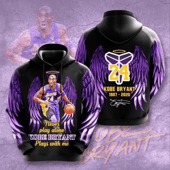 Kobe Bryant Los Angeles Lakers Never Play Alone Angel Wings 3D Unisex Pullover Hoodie - Black IHT1891