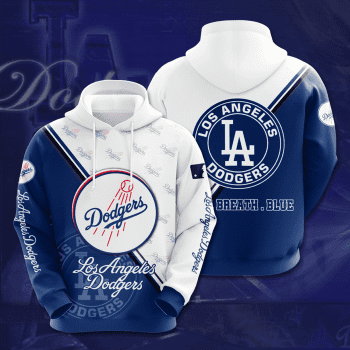 Los Angeles Dodgers Logo Breath Blue 3D Unisex Pullover Hoodie - White Navy IHT1683
