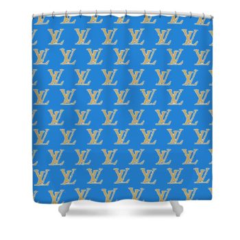 Louis Vuitton Luxury Shower Curtain Blue And Gold