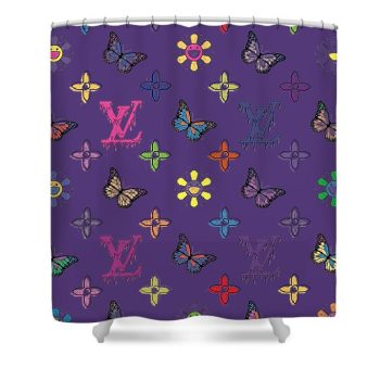 Louis Vuitton Luxury Shower Curtain Multicolor Butterfly