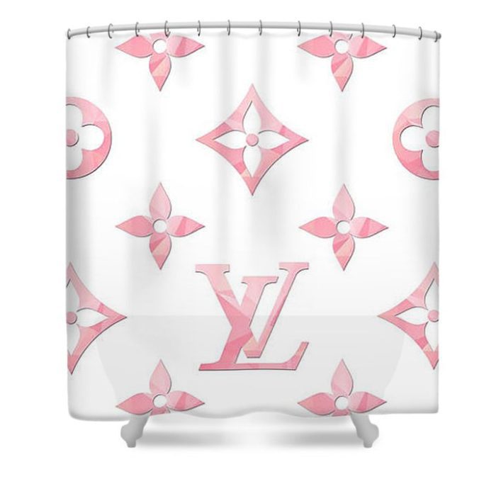 Louis Vuitton Pink Logo Luxury Shower Curtain