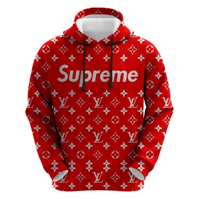 Louis Vuitton Supreme Red Unisex 3D Hoodie For Men Women Luxury Pullover LV IHT1061