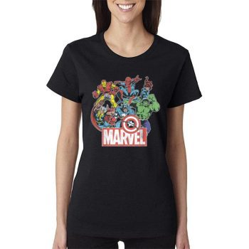 Marvel Avengers Team Retro Comic Vintage Women Lady T-Shirt