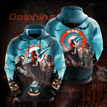 Miami Dolphins Friday the 13th Halloween Theme 3D Unisex Pullover Hoodie - Turquoise IHT2483
