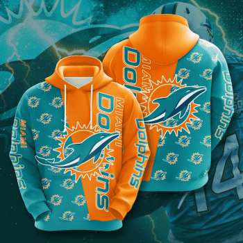 Miami Dolphins Logo 3D Unisex Pullover Hoodie - Turquoise Orange IHT2273