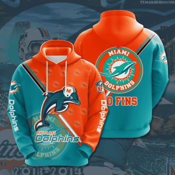 Miami Dolphins Logo Go Fins 3D Unisex Pullover Hoodie - Orange Turquoise IHT2386