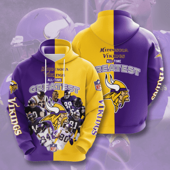 Minnesota Vikings All-Time Greatest 3D Unisex Pullover Hoodie - Purple Yellow IHT2286
