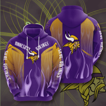 Minnesota Vikings Flames 3D Unisex Pullover Hoodie - Purple IHT1675