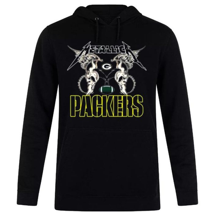 NFL Green Bay Packers Logo Black Metallica Wings Unisex Pullover Hoodie