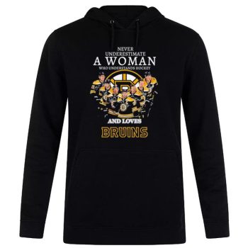 Never Underestimate A Woman Who Understand Hockey And Loves Boston Bruins 2023 Signatures Unisex Pullover Hoodie