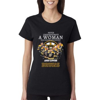 Never Underestimate A Woman Who Understand Hockey And Loves Boston Bruins 2023 Signatures Women Lady T-Shirt
