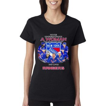Never Underestimate A Woman Who Understands Hockey And Love New York Rangers 2023 Signatures Women Lady T-Shirt