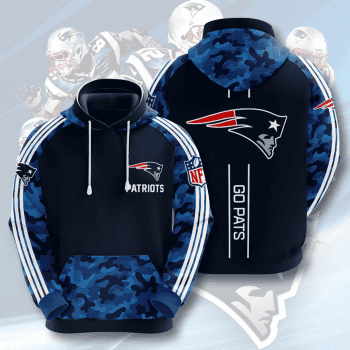 New England Patriots 3D Blue Camo Unisex Pullover Hoodie - Black IHT2316
