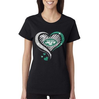 New York Jets Football Heart Diamond Women Lady T-Shirt