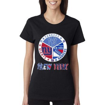 New York Team Logo New York Knicks New York Devils New York Giants New York Mets Women Lady T-Shirt