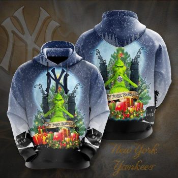 New York Yankees Baseball Team Grinch Unisex 3D Pullover Hoodie - Blue IHT1650